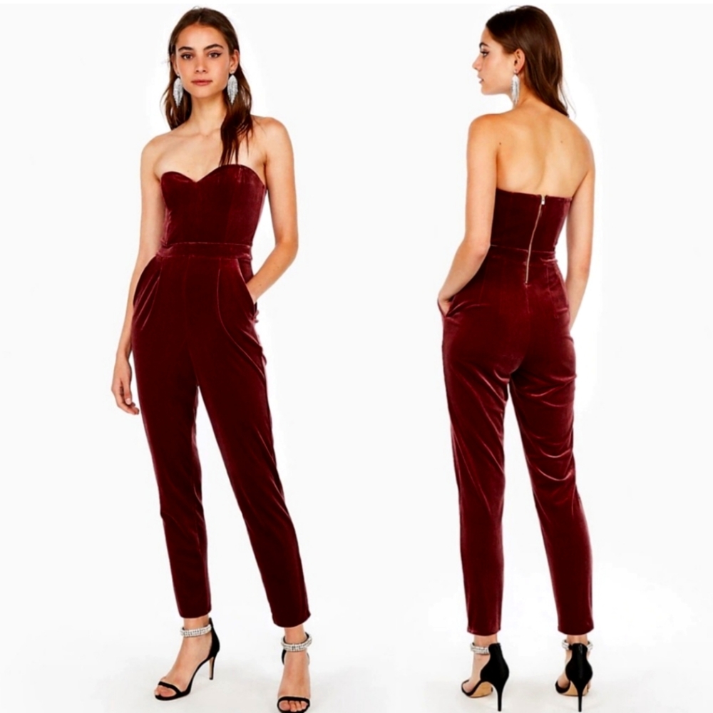 NEW Express Velvet Sweetheart Strapless Jumpsuit 0